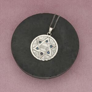 sterling silver mens 1 ct blue diamond star of david curb chain necklace 24in